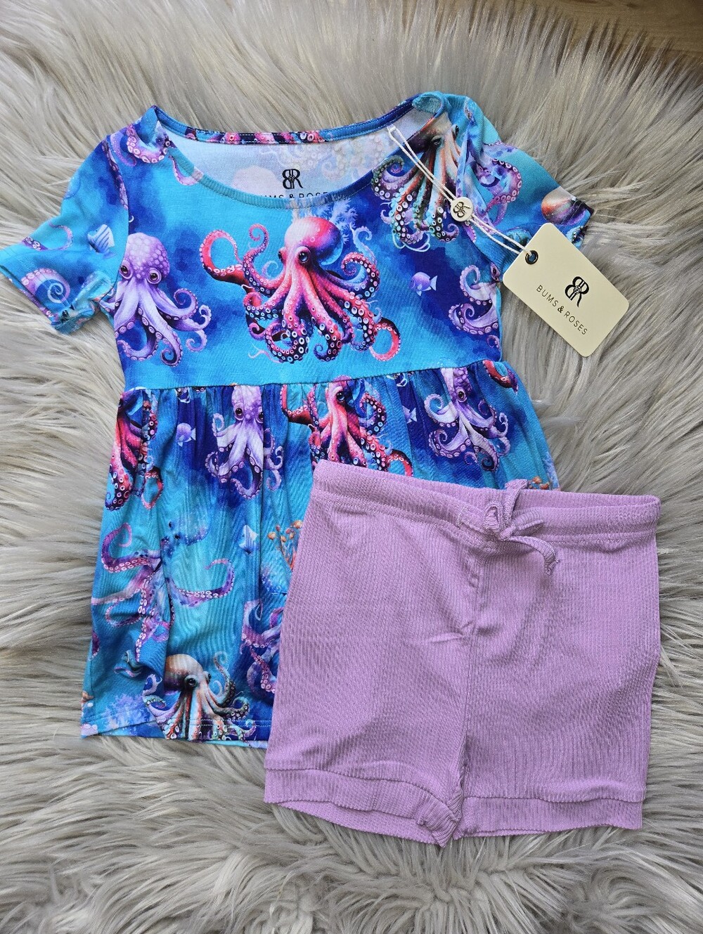 Bums & Roses Octopus Print Top with Lilac Shorts